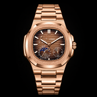 Montre en quartz or rose pour homme, boîtier coussin, bracelet en acier inoxydable, montre-bracelet résistante à l'eau pour affaires