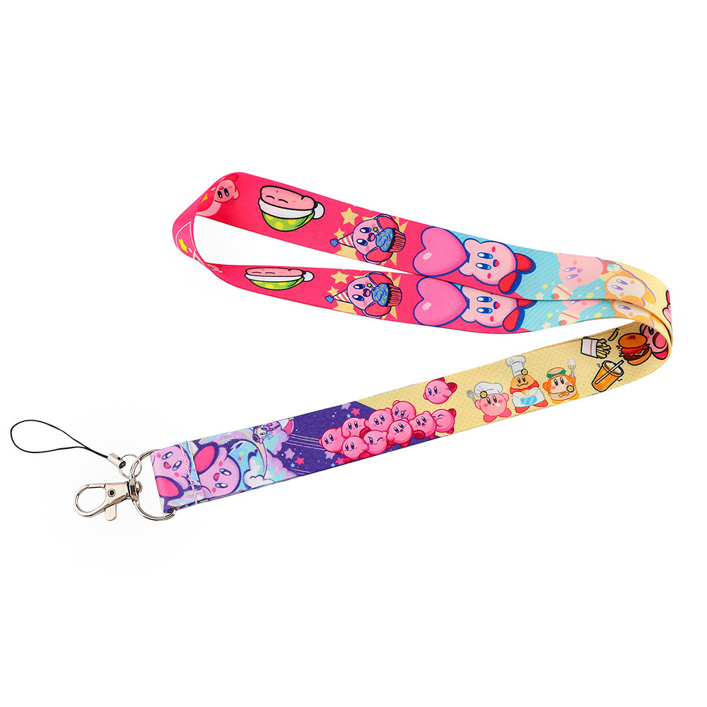 Phone Neck Lanyards Accessories Lovely Cartoon Kirby Lanyard Wholesale Custom ID Name Card Case Cover Satin Lanyards Gifts Image 2