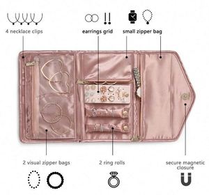 BSCI Factory Customized Foldable <b>Travel</b> Velvet Rolling Jewelry <b>Roll</b> <b>Jewellery</b> Storage Pouch Bag - Product Image 5