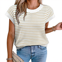 EVALESS Débardeur pull rayé style coréen pour femme, col cape, manches courtes, léger, vêtements décontractés été 2025