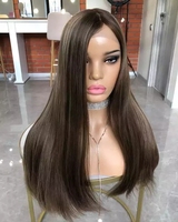 Cheveux humains russes Double dessiné frange dentelle perruque couleur brun foncé cuticule aligné haute densité cheveux complets personnaliser la taille perruques