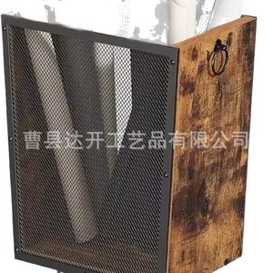 Cesta de Almacenamiento de Madera con Malla Metálica y Patas 30x17.5x46cm para Uso Doméstico - Product Image 5