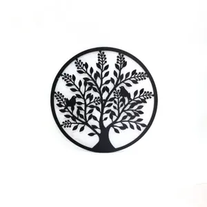 Metal Hot Sell Laser cutting Modern round black life tree home decor or garden