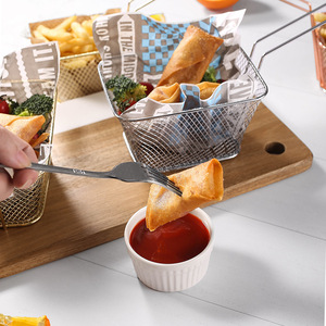 Panier de service en fer pour frites, panier à collation en fil métallique avec poignée, panier à apéritifs, pour poulet frit, <span class=keywords><strong>restaurant</strong></span>, café, ustensiles de table - Product Image 4