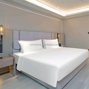 Modern Wooden Base King <b>Queen</b> <b>Size</b> <b>Bed</b> <b>Frame</b> with Integrated Soft Headboard & Nightstand For 3 Star Hotel Bedroom Furniture Sets - Product Image 6