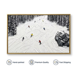Quadro Moderno Dipinto a Olio Sci Sportivo su Tela, Arte Murale Invernale con Texture, Regalo Personalizzato, Sciatore Montagna Innevata, Acrilico Fatto a Mano - Product Image 1