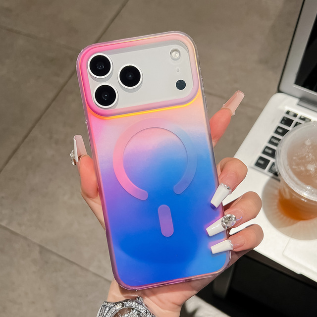 Gradation Rainbow Colorfu Magnetic Frosted Phone case for iPhone 17 air 16 15 Pro Max Plus IMD Laser Shockproof Matte Back Cover