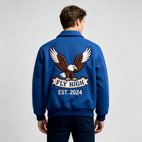 Blouson Bomber Homme OEM en Mélange de Laine avec Broderie Chenille et Écussons Lettres, Col Montant, Séchage Rapide et Respirant pour le Printemps