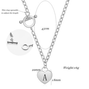 Collier en acier inoxydable en forme de cœur avec pendentif lettre A gravé au laser pour un usage quotidien, cadeau, chaîne de clavicule, fermeture OT - Product Image 5