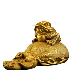 Ornements crapaud doré en laiton, cicade dorée à trois pattes, sac d'argent, cadeau d'inauguration de magasin, décorations de salon - Product Image 5