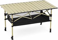 Table de camping pliante portable FXKS, hauteur réglable, beige, 47x21, acier au carbone, plateau enroulable, pieds indépendants pleine longueur