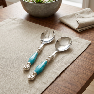 Handcrafted Metal Salad Serving Utensils with Bone Handle | Premium Wedding Collection Stainless Steel Spoon & Fork Set - Product Image 3