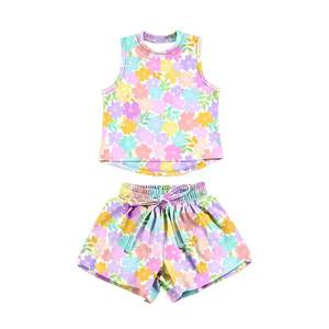 Précommande : Ensemble d'été pour bébés filles – T-shirt sans manches à fleurs et short élastique papillon – Tenue de sport/yoga pour enfants – <span class=keywords><strong>Cadeau</strong></span> idéal - Product Image 4