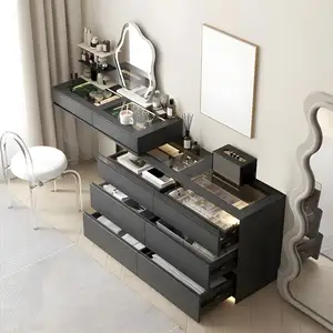 Ev için özel mobilya ahşap lüks siyah soyunma tablo yatak odası vanity makyaj masası ve aynalı tuvalet masası
