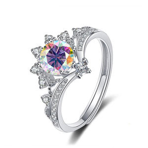 أزياء لامعة مستديرة قطع 1CT VVS الملونة المويسانيت حلقات قابلة للتعديل في الفضة الإسترليني الروديوم لصديقته - Product Image 6