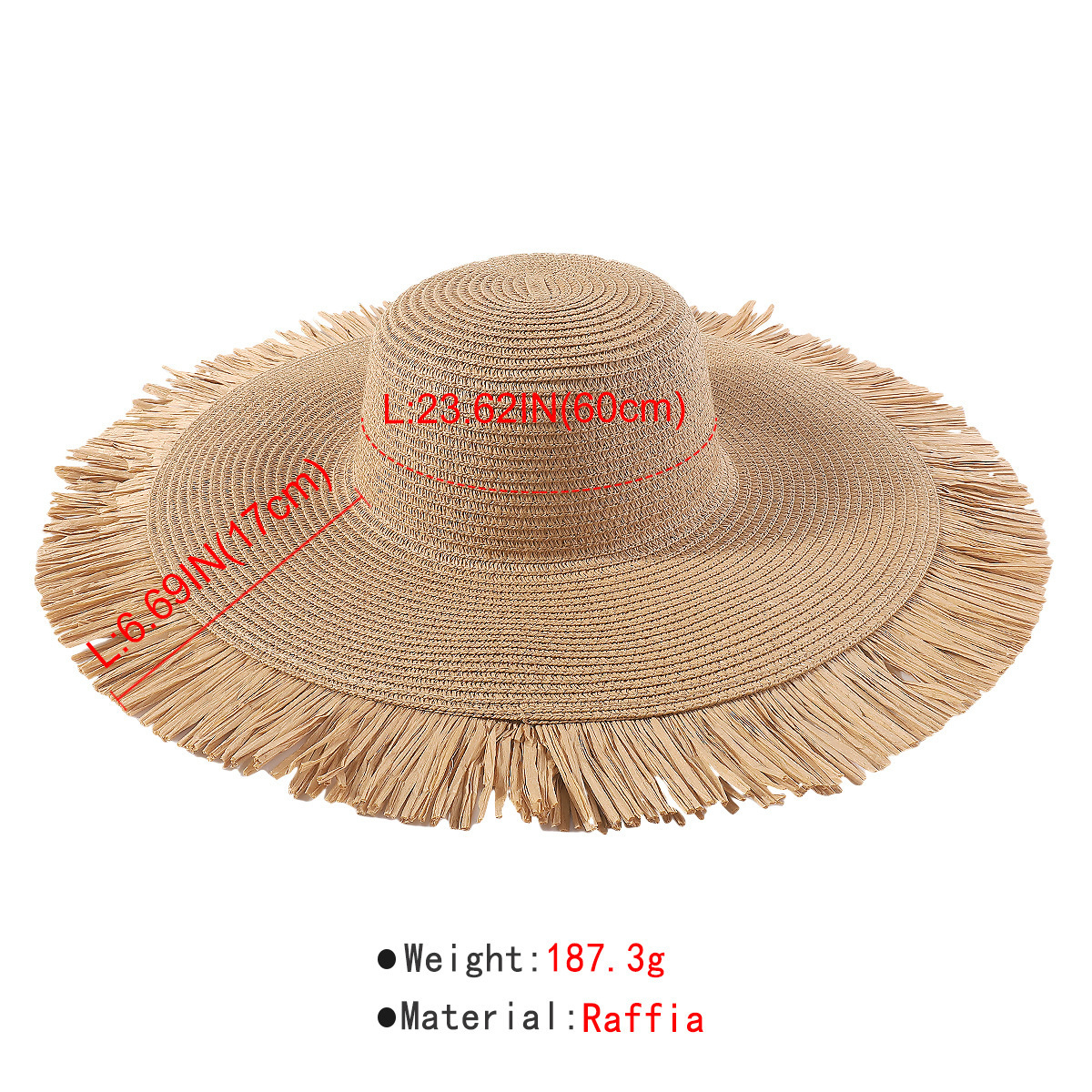 Oversized Tan Frayed Straw Sun Hat Oversized Sun Hat - Bohemia Casual Frayed Edges Straw Hat main image 3