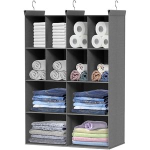 Organizador de armario colgante, 12 compartimentos, tela no tejida, 33x15x85cm, para almacenamiento de ropa en el dormitorio - Product Image 1