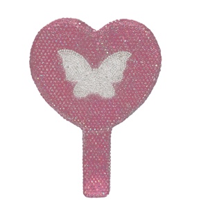2024 Atacado Bling <span class=keywords><strong>Crystal</strong></span> Strass Espelho de Vaidade portátil com logotipo personalizado Maquiagem Rosa Coração Estrela com logotipo personalizado