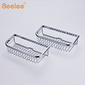 Beelee Brass Double Layer <strong>Bathroom</strong> Shower Rack Solid Brass 2 Tier Shower <strong>Corner</strong> Basket Shelf Hanging Shower <strong>Caddy</strong> with 2 Hooks - Product Image 4