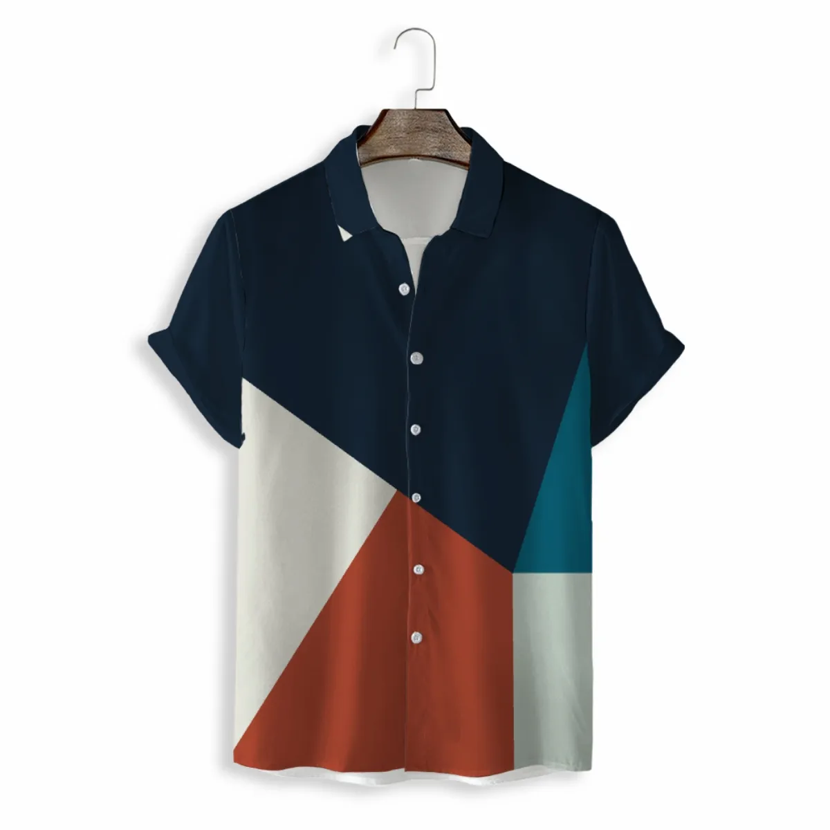 Summer Men's Casual Shirt Ropa Camisas Hombre Irregular Color Block Patchwork Shirt For Men Chemise Homme