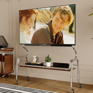 Soporte de TV de acero inoxidable con ruedas, diseño minimalista moderno de 40-85 pulgadas para sala de estar y dormitorio, estante de almacenamiento, panel de madera - Product Image 1