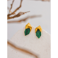 JINYOU 466 316L Acier Inoxydable Malachite Pierre Géométrique Vert Boucles D'oreilles Haute Qualité Doré Bijoux De Mode Accessoires