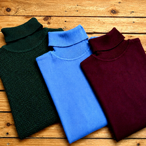 Pull col roulé pour homme, couleur unie, tricoté, manches longues, chaud, respirant, en coton, personnalisable, vêtement en stock - Product Image 1