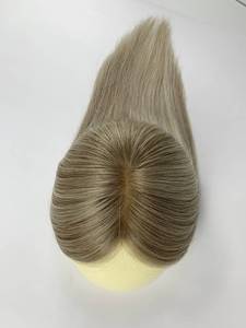 Cheveux humains balayage blond naturel européen Mini soie juive Topper pleine main attachée Base de soie Toupet pour les femmes blanches perte de cheveux - Product Image 5
