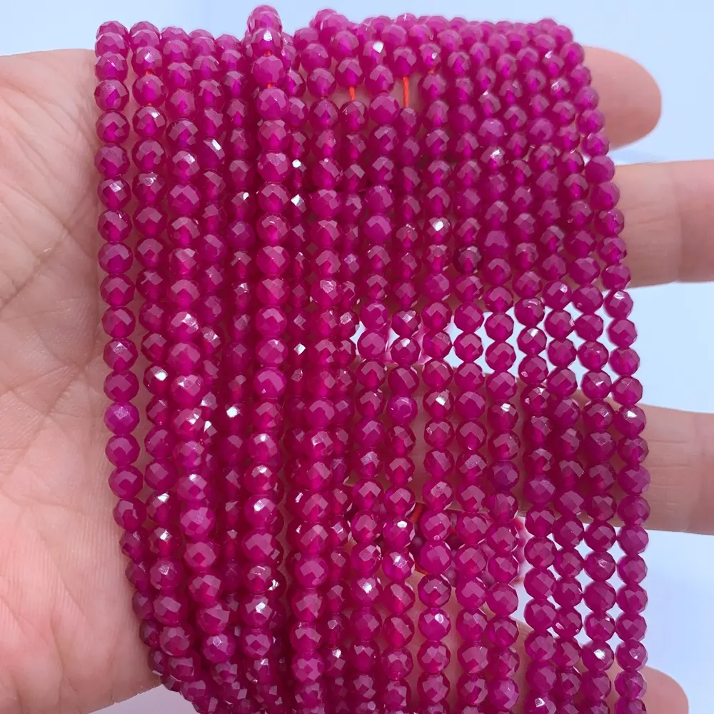 Groothandel Hoge Kwaliteit Facet Ronde Rode Korund Stenen Kralen Voor Sieraden Maken Diy Armband Ketting Handgemaakte Vrouwen
