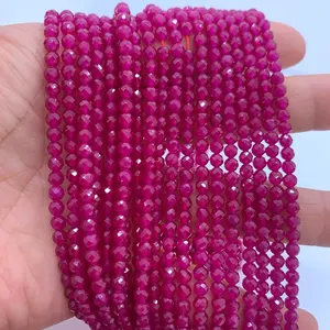 Grosir Kualitas Tinggi Manik-manik Batu Korundum Merah Bulat Segi untuk Membuat Perhiasan Diy Gelang Kalung Buatan Tangan Wanita