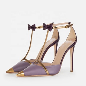 Sandalias de tacón alto con lazo y tiras en T para mujer, talla grande 45, con punta cerrada, diseño patchwork y ajuste ancho - Product Image 4