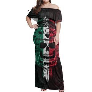Sublimation personnalisée robes mexicaines décontractées vente en gros concepteur mexique <span class=keywords><strong>aztèque</strong></span> mexicain <span class=keywords><strong>tatouage</strong></span> épaules dénudées robe d'été extensible Maxi - Product Image 5