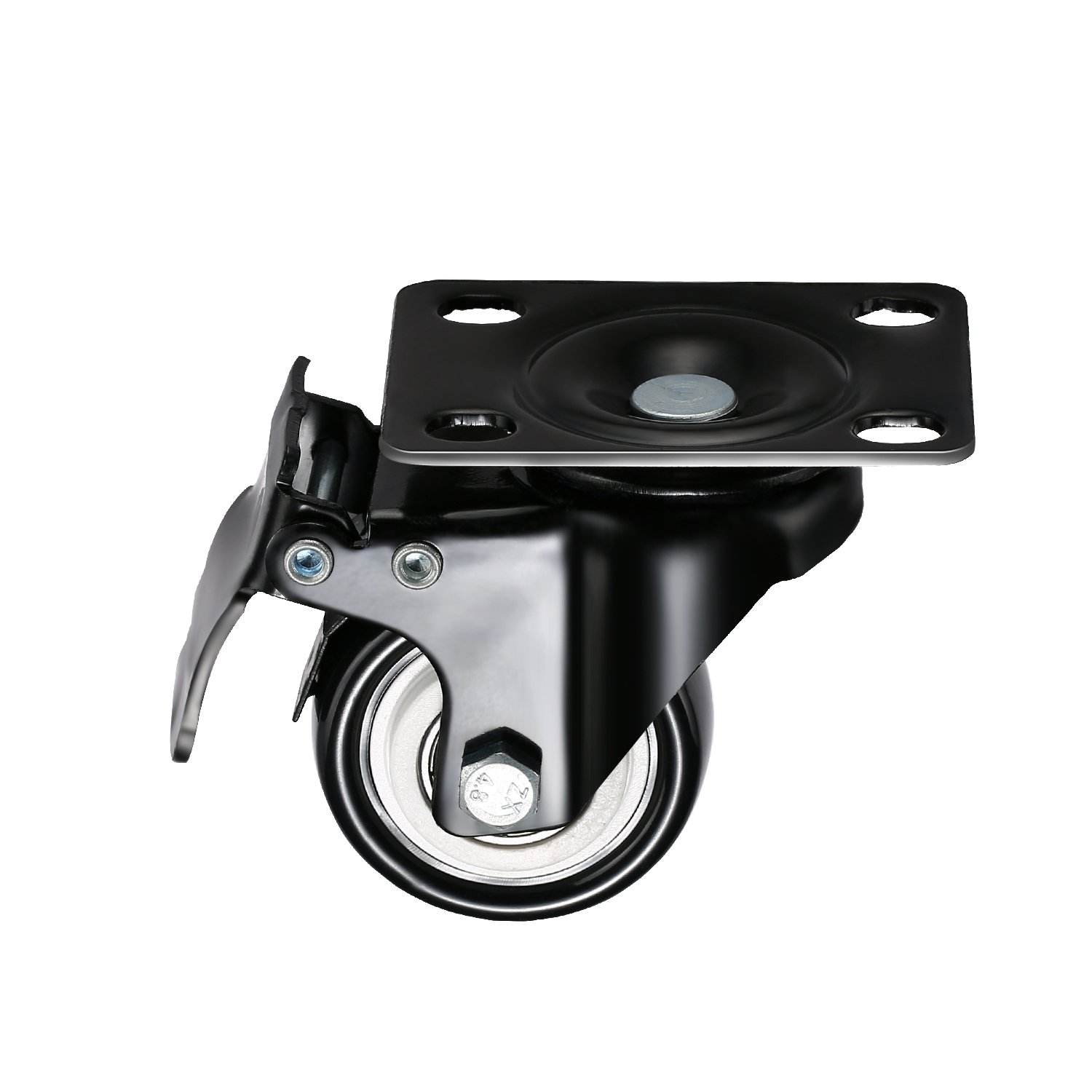 2 Inch Universal PU Caster Wheels With Swivel Steel Plate and Brake for Furniture, Cabinet Shelf, Trolley. 1.5&2.5inch Included.