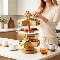360 °   Organisateur de sachets de thé rotatif pivotant, boîtes amovibles, support à sachets de thé en bambou à 3 niveaux, rangement de cuisine