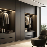 Armoire de dressing de luxe noir mat grande capacité pour villa, avec éclairage LED et tiroirs multiples, dressing haut de gamme