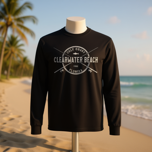 Maglietta a maniche lunghe Clearwater Beach FL Vintage Crossed Fishing Rods, girocollo unisex per adulti, abbigliamento promozionale - Product Image 2