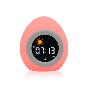 사용자 정의 침대 옆 귀여운 LED 램프 키즈 스피커 어린이 깨우기 수면 트레이너 스마트 터치 자연광 일출 알람 시계