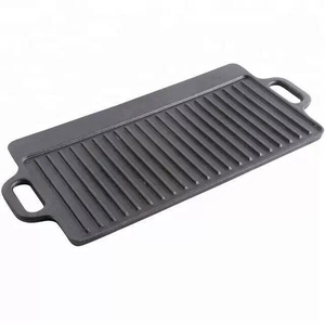 Doppelseitige Rechteckige Wendbare Gusseisen-Grillplatte mit Flachen und Gerippten Seiten - Product Image 2