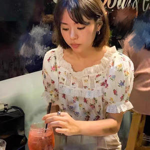 Blusa Babydoll de Verano para Mujer, Estilo Francés Vintage, con Encaje, Cuello Cuadrado, Manga Corta Abullonada, Estampado Floral, ODM - Product Image 4