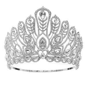 Couronne de concours de beauté de luxe en plumes de paon et strass, multicolores, avec cristaux argentés, pour mariage et concours de beauté - Product Image 2
