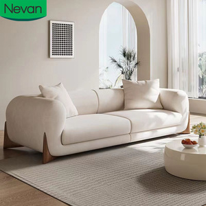 Ensemble de canapés neufs avec accoudoirs, design unique, mobilier de salon, prix abordable, confortable, tissu en polaire berbère, blanc crème, en vente - Product Image 1