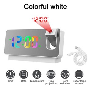 นาฬิกาปลุกฉายภาพดิจิทัล LED สีสันสดใสเครื่องฉายโปรเจคเตอร์เพดานอิเล็กทรอนิกส์แบบมี180หมุนได้สำหรับนาฬิกาห้องนอน - Product Image 5