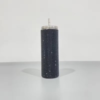 20oz rose vif bleu noir arc-en-ciel léopard strass double paroi isolé sous vide paillettes strass paille tasses