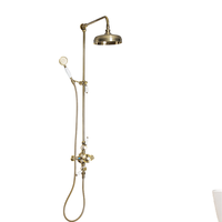 Système de douche pluie mural en laiton brossé antique, style européen, avec mitigeur, tête ronde, barre coulissante et jet doux