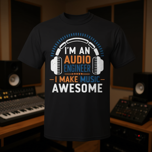 T-shirt d'ingénieur en sonorisation noir unisexe à col rond pour la production musicale - Product Image 3