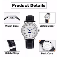 Fabricant OEM Montres pour hommes avec bracelet en cuir noir Mouvement automatique Verre saphir Acier inoxydable Phase de lune transparente
