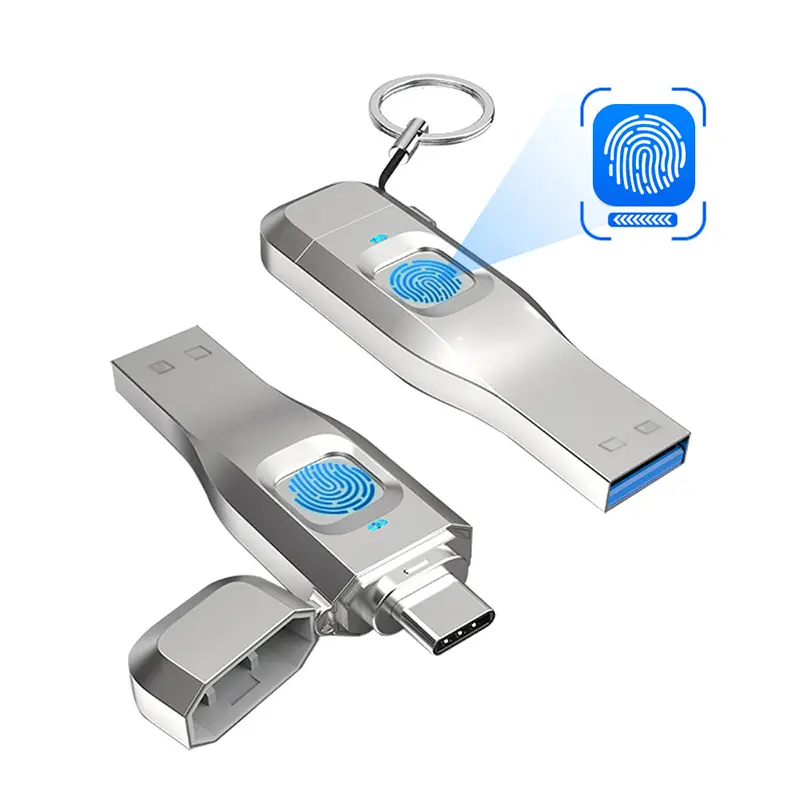 แฟลชไดรฟ์ USB ลายนิ้วมือ,โลหะ Otg Pendrive USB3.0 Type C สำหรับแล็ปท็อปโทรศัพท์128GB 64GB 32GB ล็อคธัมป์ไดรฟ์ดิสก์ USB