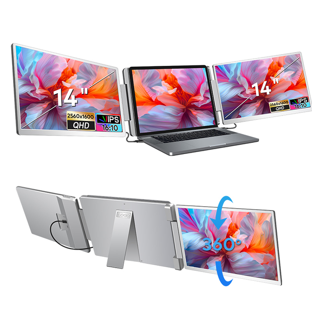 Standing Style Portable Monitor Portatil Dual 14 Inch 2.5K Lcd Display Screen Usb c Triple Monitor Extender for Laptop