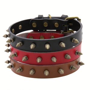 Collier pour chien en cuir clouté rétro, réglable, anti-morsure, pour petits et moyens chiens, chats, chiots, collier en cuir - Product Image 2
