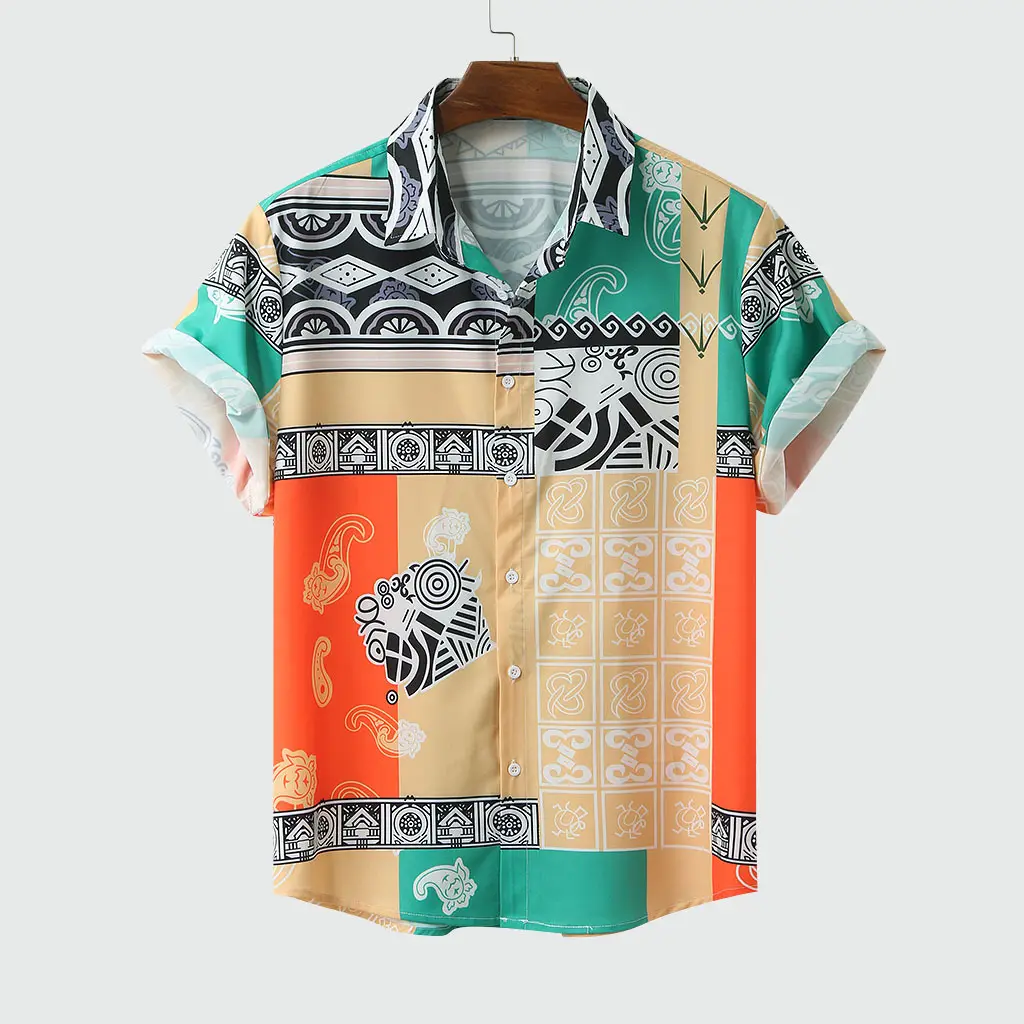 Wholesale summer regular fit buttons big size Hawaiian style digital printing T shirt for men design